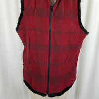 Woolrich Wool Faux Fur Lined Full Zip Up Buffalo Ruby Plaid Vest Womens L Plush