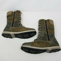 LL Bean Park Ridge Boots Leather Buckle Wool Snow Tall Women 8 Antique Olive