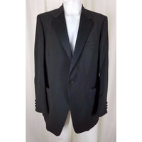 Vintage After Six Black Wool Flat Front 2 Piece Tuxedo Suit TUX Satin Mens 43R