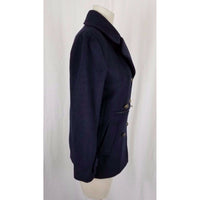 Jeong Gam Double Breasted Winter Wool Navy Peacoat Coat Womens XS S Slim Cut