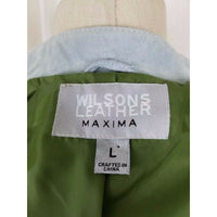 Wilsons Leather Maxima Cropped Zip Moto Cafe Racer Jacket Womens L Seafoam Blue