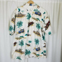 Vintage Weekender Hawaiian Camp Shirt Woody Wagons Cars Club Palm Trees Men 2X