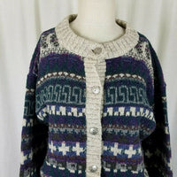 Alps Wool Cable Knit Nordic Fair Isle Cardigan Sweater Womens M Mottled Striped