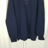LL Bean Rag Wool Shawl Collar Henley Leather Buttons Knit Sweater Mens L Vintage