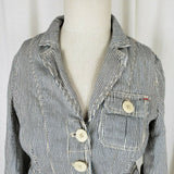 Gap Pinstriped Cropped Denim Blue Jean Trucker Jacket Womens XS Railroad Stripes