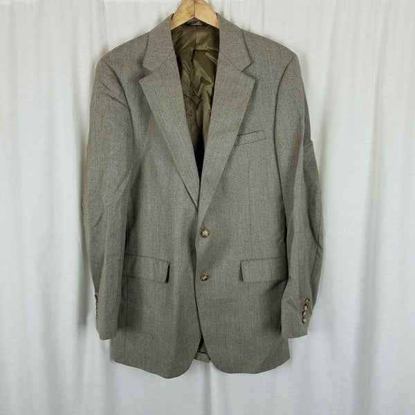 Vintage David Wood Man in Wool Tan Olive Green Sport Coat Blazer Jacket Mens 40