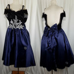 Vintage Navy Blue Velvet Chiffon Jeweled Prom Pageant Dress Junior 2XL Womens XS