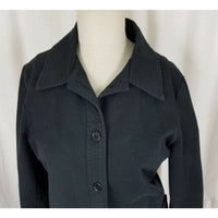 Gap Stretch Black Half Belted Back Full Button Up Jacket Womens 8 Apron Pockets