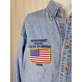 FD Sprinklers Never Forget September 11th 911 Denim Shirt 5th Anniversary Mens L