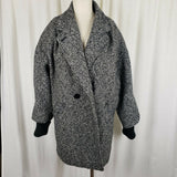 Britanny 80s Tweed Oversized Knit Trim Wool Peacoat Womens 12 USA Black & White