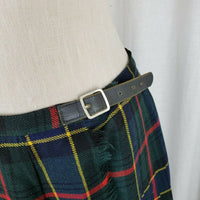 VINTAGE Cairds Mosbrook Wool Tartan Plaid Pinned Wrap Kilt Skirt Womens L Buckle