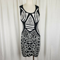 Stillettos Geometric Contrast Bodycon Mini Knit Sweater Tank Dress Women M Black