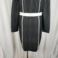 Calvin Klein Eggshell Geometric Contrast Trim Mini Knit Sweater Dress Women XL