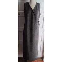 Talbots Mottled Tweed Look Fleece Faux Wrap Long Maxi Dress Womens S Jersey Knit