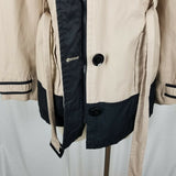 Esprit Short Belted Trench Rain Coat Jacket All Weather Womens L Black & Tan