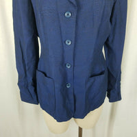 Sigrid Olsen Woven Dark Blue Button Up Jacket Blazer Womens 10 Apron Pockets