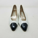 Etienne Aigner Cheri Leather Pumps Shoes Kitten Heels Low Womens 7.5W Black Toe