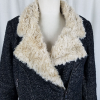 Zara Trafaluc Side Zip Shearling Wool Herringbone Tweed Moto Jacket Womens L