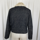 Zara Trafaluc Side Zip Shearling Wool Herringbone Tweed Moto Jacket Womens L
