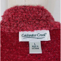 Coldwater Creek Red Berber Popcorn Fleece Ribbon Trim Zip Up Vest Red Womens L