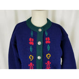 Pitlochry Scotland Wool Knit Floral Pewter Buttons Cardigan Sweater Womens M L