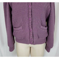 Vintage Outer Scene Faux Shearling Knit Snap Up Sweater Jacket Womens L Purple