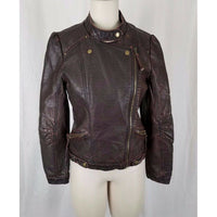 Paparazzi Vegan Leather Moto Jacket Womens L Brown Envelope Asymmetrical Closure