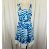 Adrianna Papell Summer Tank Pleated Twirl Satin Dress Womens 8 Cobalt Floral