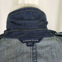 Lands End Dark Blue Jean Denim Blazer Style Jacket Womens L VNeck Apron Pockets