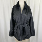 Original Supreme Quality PVC Vegan Faux Fur Collar Belted Tie Jacket Womens L