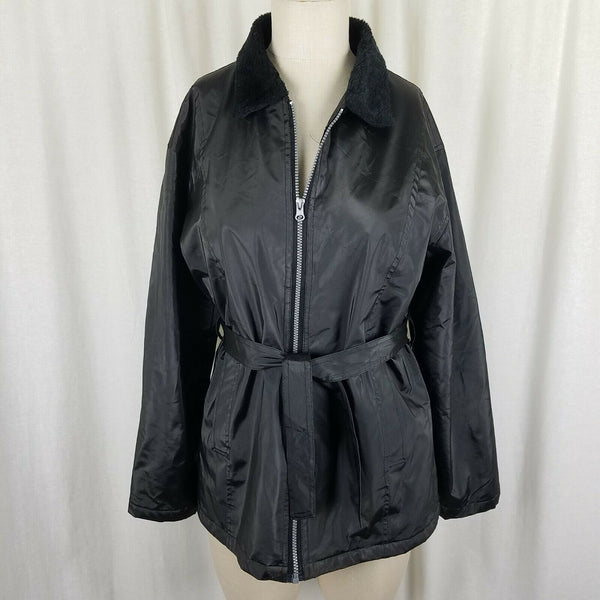 Original Supreme Quality PVC Vegan Faux Fur Collar Belted Tie Jacket Womens L