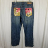 LRG Embellished GRAPHIC Patches Hip Hop Jeans Blue Denim Mens 38 40x32 Mountains
