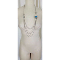 Multi Strand Metal Large Mixed Shape Beads Silver Turquoise BEADED NECKLACE