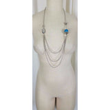 Multi Strand Metal Large Mixed Shape Beads Silver Turquoise BEADED NECKLACE