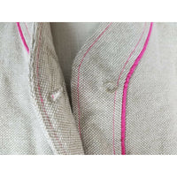 Sigrid Olsen Woven Tan Linen Cotton Pink Piped Button Up Jacket Blazer Womens 8
