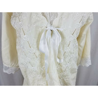 Vintage Victoria's Secret Lace Satin Bed jacket Sash Short Robe Womens S USA 70s