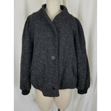 Vintage Saril Black Wool Speckled Short Peacoat Bomber Jacket Womens L USA Knit