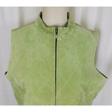 Catherine Stewart Quilted Lime Green Washable Suede Leather Zip Vest Womens XL