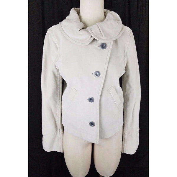 Generra Ruffled Round Collar Asymmetrical Jacket Womens L Oyster $328 Off Center