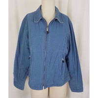 LL Bean Sunwashed Blue Canvas Zip Up Short Barn Coat Denim Jean Jacket Womens L