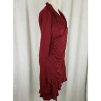 Matti Mamane Maroon Ruffled Ruched Faux Wrap Jersey Knit Dress Womens 2 M NWT