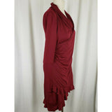 Matti Mamane Maroon Ruffled Ruched Faux Wrap Jersey Knit Dress Womens 2 M NWT