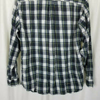 LL Bean Tartan Plaid Flannel Button Up Long Sleeve Camp Shirt Mens M Blue Yellow