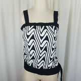 Topshop Black & White Side Knot Top Tunic Tank Blouse Womens 10 Chevron Stripe