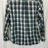 LL Bean Tartan Plaid Flannel Button Up Long Sleeve Camp Shirt Mens M Blue Yellow