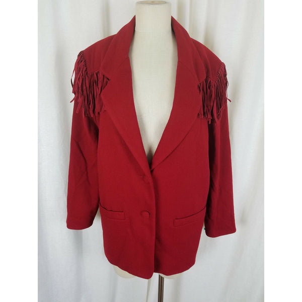 New Frontier Blazer Jacket Red Fringe Western Cowboy Rockabilly Womens M 80s 90s
