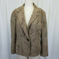 Coldwater Creek Belted Flocked Herringbone Wool Blazer JACKET Womens 14 Brown