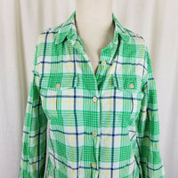 LL Bean Signature Plaid Button Up Shirt Dress Conversion Sleeve Summer Womens 2