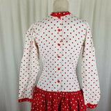 Vintage Handmade Red Polka Dots Dress Drop Waist Gathered Twirl Skirt Womens S