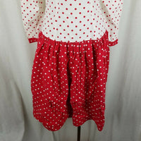 Vintage Handmade Red Polka Dots Dress Drop Waist Gathered Twirl Skirt Womens S